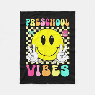 Preschool vibes retro smile face back to school fleece blanket