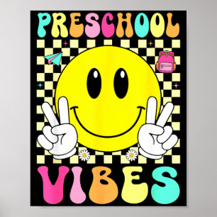 Preschool vibes retro smile face back to school poster