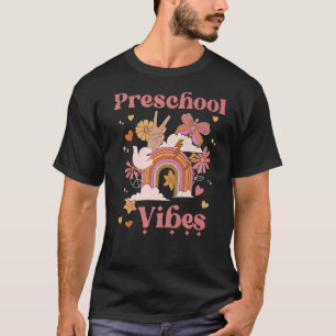 Preschool Vibes School Groovy Retro Girl Boho Rain T-Shirt