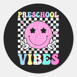 Preschool Vibes Smile Face Back To School Teachers Classic Round Sticker