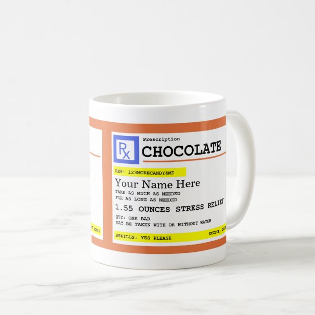 Prescription Chocolate Customisable Name  Coffee Mug (Front Right)