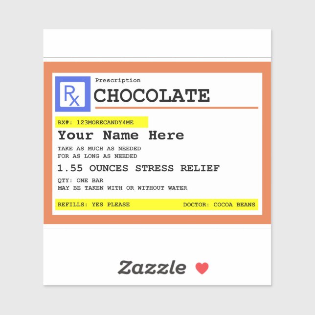 Prescription Chocolate Personalised    (Sheet)