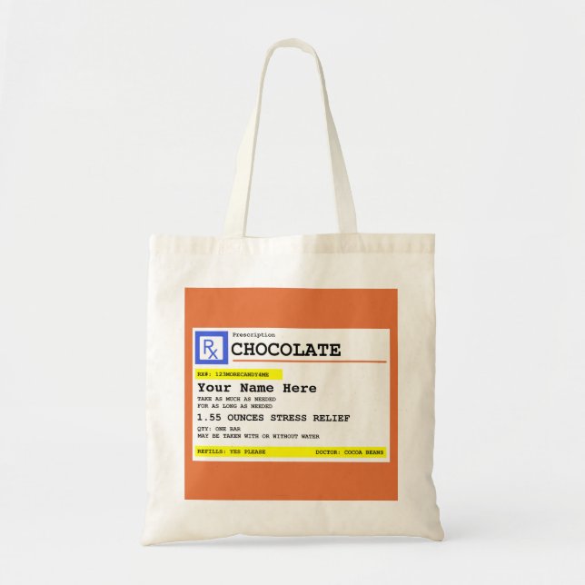 Prescription Chocolate Personalised Humourous Tote Bag (Front)
