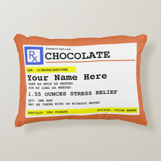 Prescription Chocolate with Name Decorative Cushion (Front)