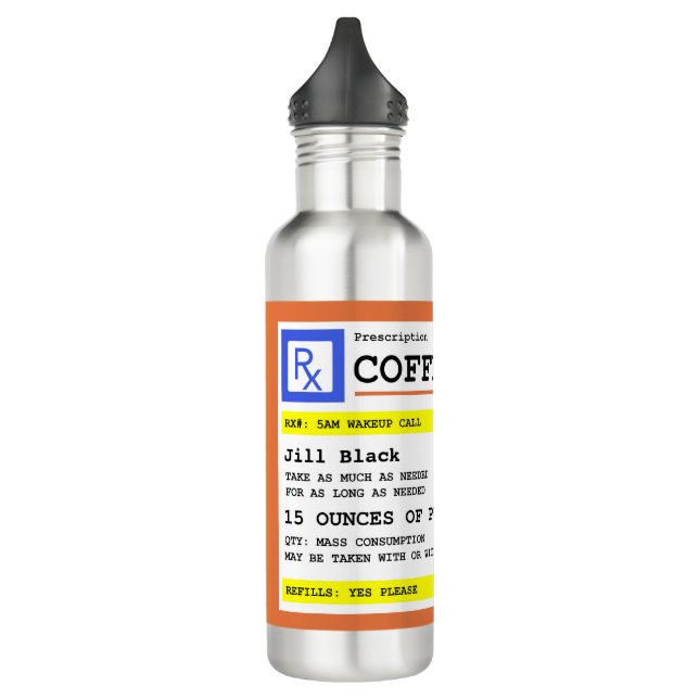 Prescription Coffee Personalised 710 Ml Water Bottle (Left)