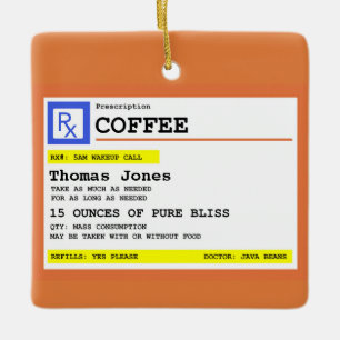 Prescription Coffee Square Personalised Ceramic Ornament