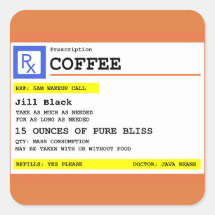 Prescription Coffee Square Personalised Sticker
