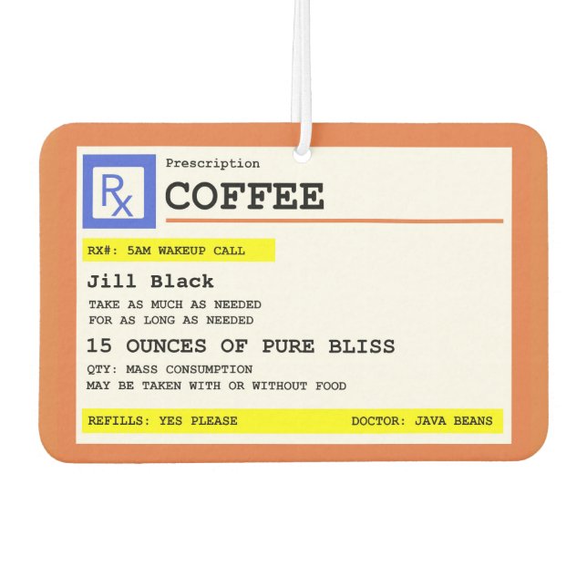 Prescription Coffee Square Personalized Car Air Freshener (Front)