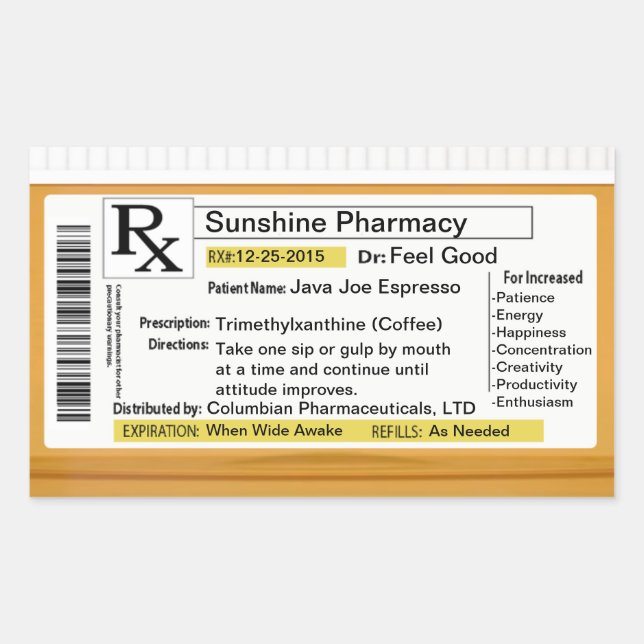 Prescription for Coffee Rectangular Sticker (Front)