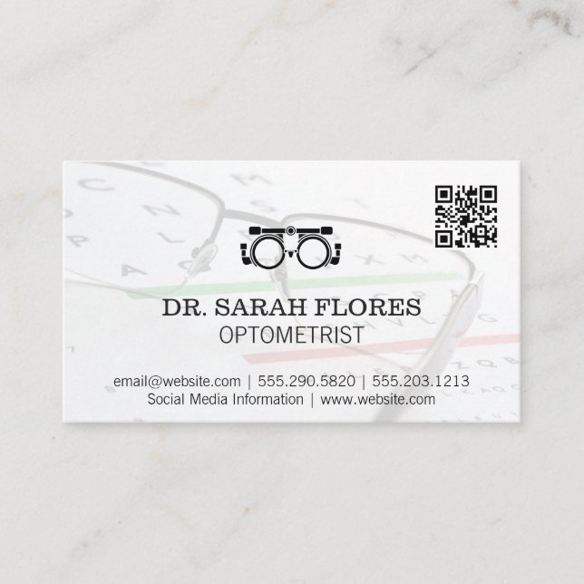 Prescription Glasses | Optometrist QR Code Business Card (Front)