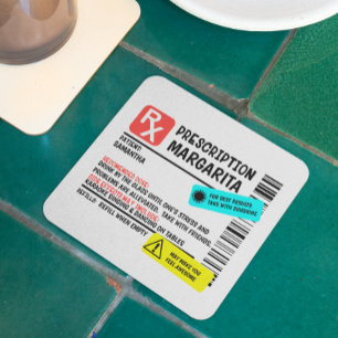 Prescription Margarita Funny Warning Label Square Paper Coaster