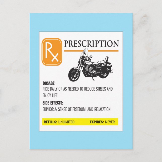 Prescription Motorcycle Funny Postcard (Front)