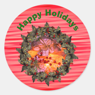 Present Bow Holly Wreath Christmas Holiday  Classic Round Sticker