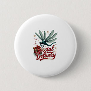 Present Delivery Dragonfly 6 Cm Round Badge