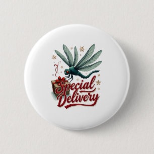 Present Delivery Dragonfly 6 Cm Round Badge