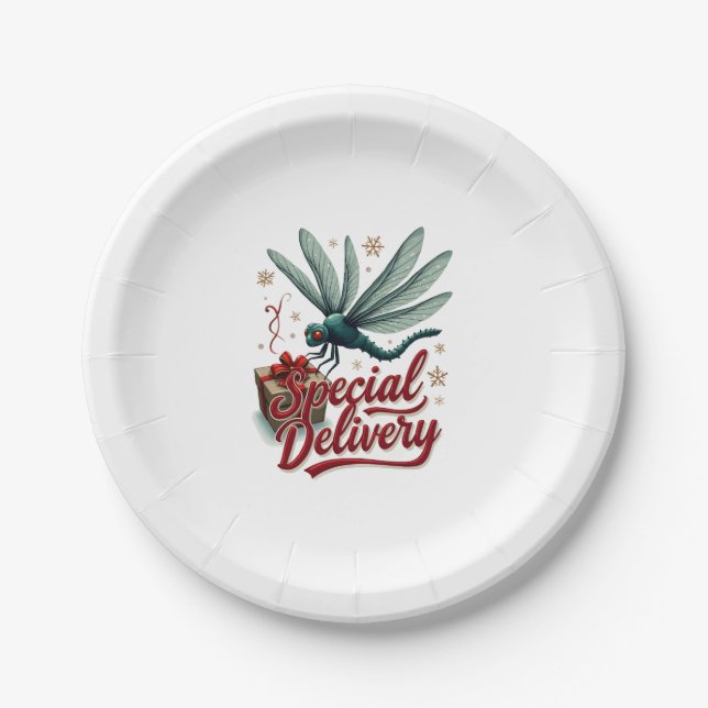 Present Delivery Dragonfly Paper Plate (Front)