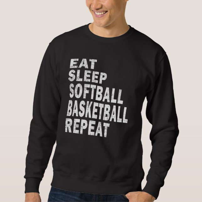 Present Eat Sleep Softball Basketball Repeat Boys Sweatshirt (Front)