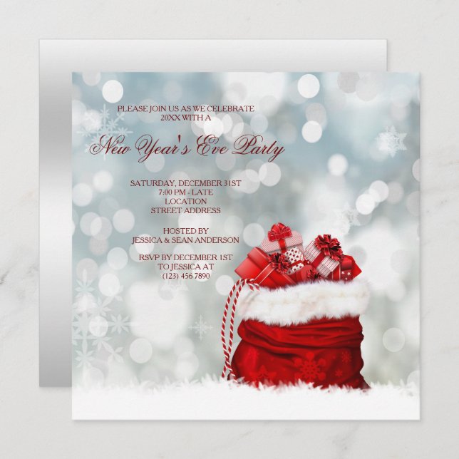 Present Filled Santa Sack New Year's Eve party Invitation (Front/Back)