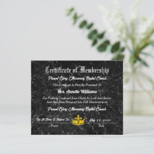 Present Glory Baptist Church Certificate