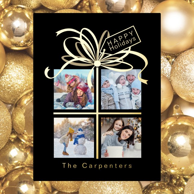 Present Photo Gold Black Christmas Holiday Card (Creator Uploaded)