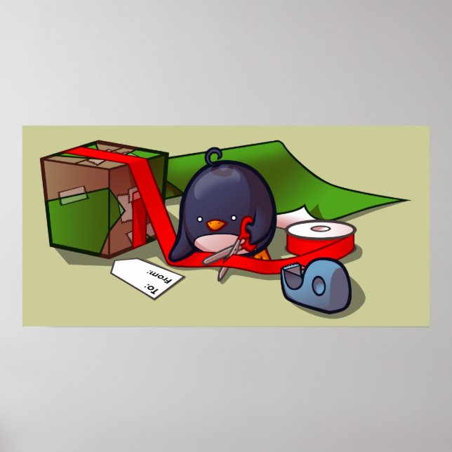 Present-Wrapping Penguin Poster (Front)