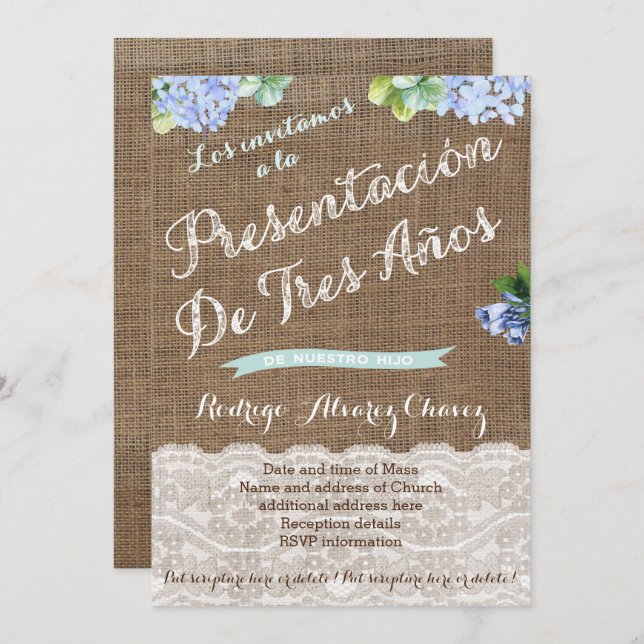 Presentación de Tres Años, de niño Invitation (Front/Back)