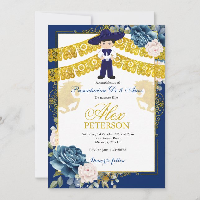 Presentación niño de tres años invitación invitation (Front)