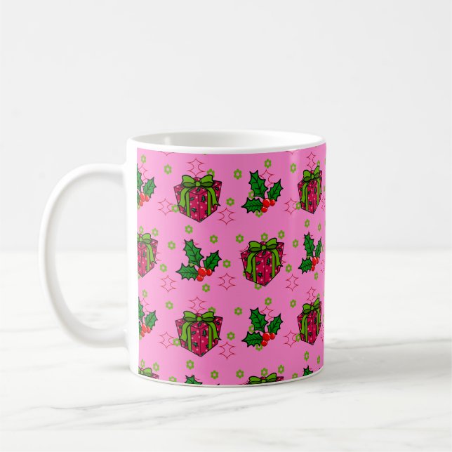 Presents and Holly_pink Coffee Mug (Left)