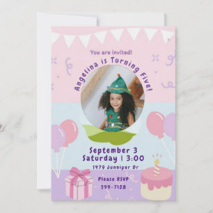 Presents & Cake   Pink Purple Girls Birthday Party Invitation