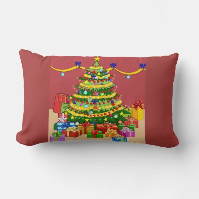 Presents under Christmas Tree Reversible Lumbar Cushion (Front)