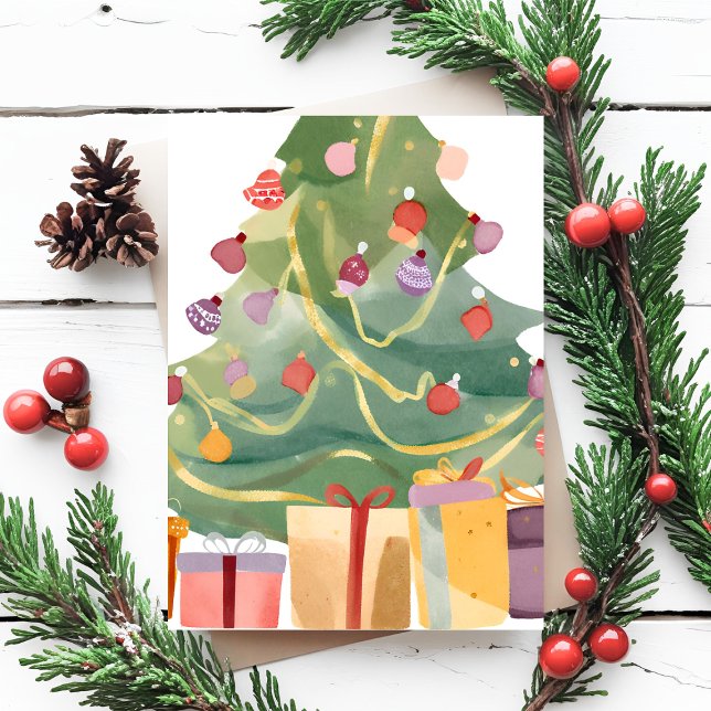 Presents Under the Christmas Tree | Watercolor Holiday Postcard (Creator Uploaded)