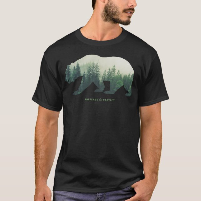 Preserve  Protect Nature Double Exposure Bear Silh T-Shirt (Front)