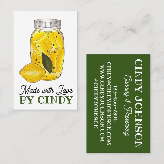 Preserved Lemons Citrus Fruit Home Canning Made By Business Card (Front/Back)