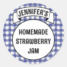  Preserves Jam Jelly Jar Blue Plaid Gingham Label