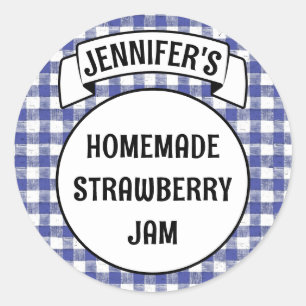  Preserves Jam Jelly Jar Blue Plaid Gingham Label