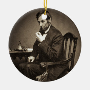 PRESIDENT ABRAHAM LINCOLN 1862 STEREOVIEW CERAMIC TREE DECORATION