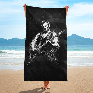 President Abraham Lincoln Playing Guitar Beach Towel