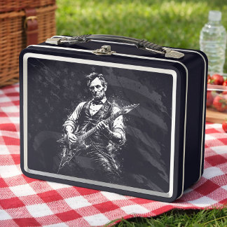 President Abraham Lincoln Playing Guitar Metal Lunch Box