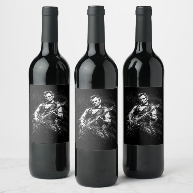 President Abraham Lincoln Playing Guitar Wine Label (Bottles)