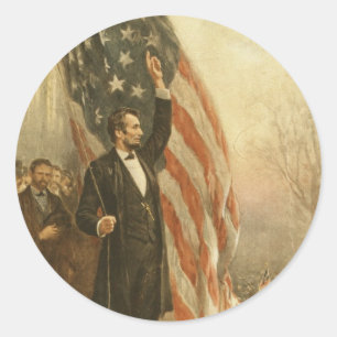 President Abraham Lincoln Under the American Flag Classic Round Sticker