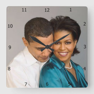 PRESIDENT AND MRS. OBAMA SQUARE WALL CLOCK