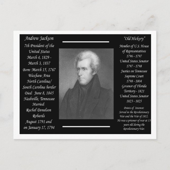 President Andrew Jackson Postcard (Front)