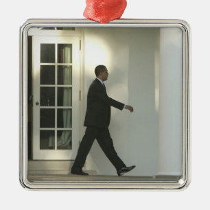 President Barack in deep thought as he walks Metal Ornament