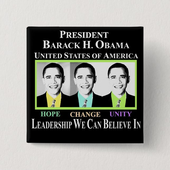 PRESIDENT BARACK OBAMA 15 CM SQUARE BADGE (Front)