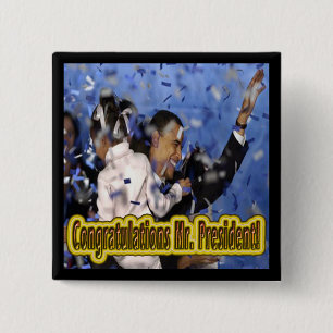 PRESIDENT BARACK OBAMA 15 CM SQUARE BADGE