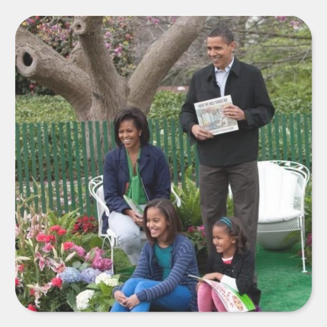 President Barack Obama & Family Square Sticker (Front)