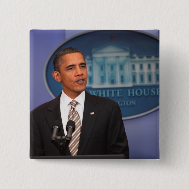President Barack Obama makes an announcement 15 Cm Square Badge (Front)