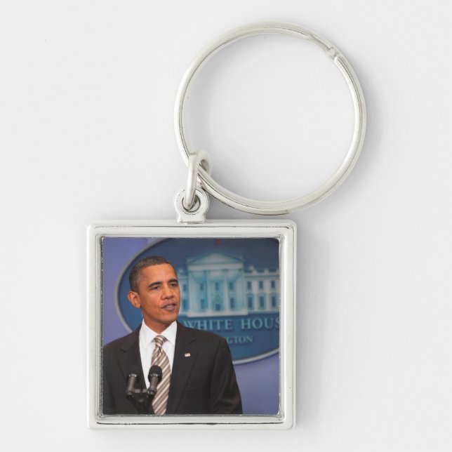 President Barack Obama makes an announcement Key Ring (Front)