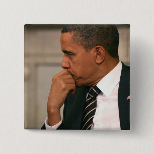 President Barack Obama meets with President 15 Cm Square Badge