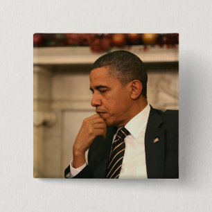 President Barack Obama reflects as he meets 15 Cm Square Badge